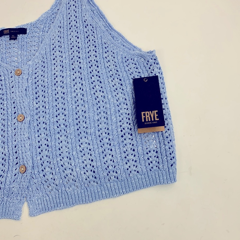 Frye Knit Tank Top XL Slate Blue Button Up New NWT - Picture 9 of 12